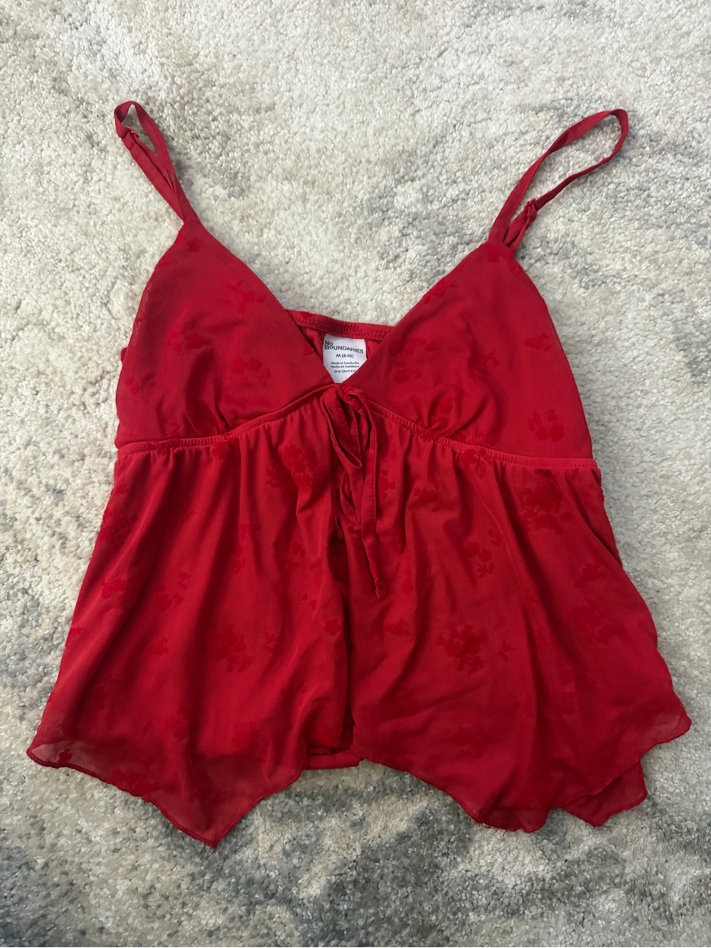 No Boundaries Red Floral Tie-Front Camisole